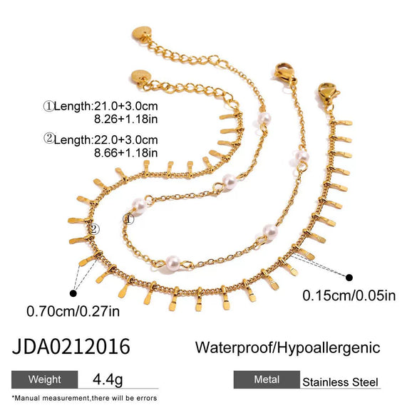 Women's Simple Trendy Freshwater Pearl Doublelayer Titanium Steel Geometric Anklet