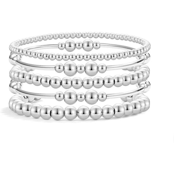 Women’s Simple Trendy Geometric U Shape Bracelet And Jewelry Set In Electroplated Copper With Silver And Gold Bead Retro Style