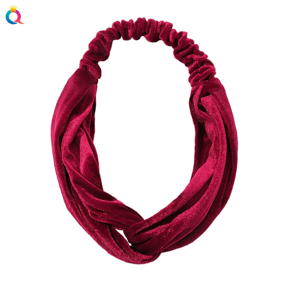 Women's Simple Velvet Bow Knotted Cross Headband With Elastic Cloth Hair Accessory
