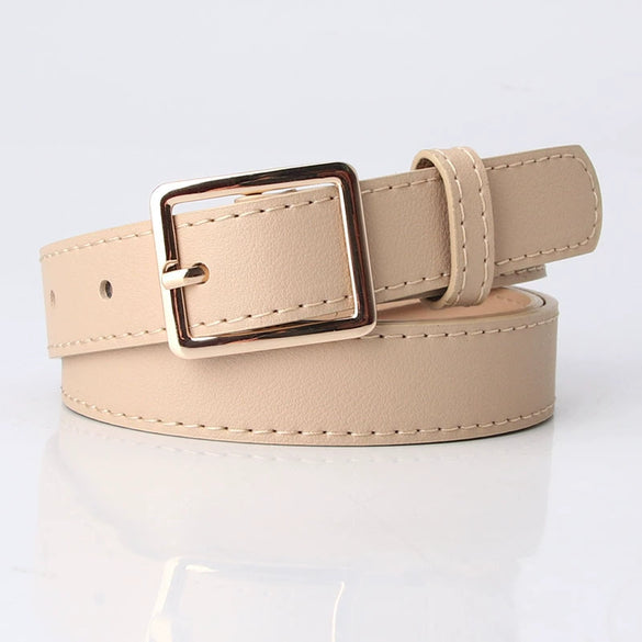 Women's Simple Versatile Pu Leather Belt With Alloy Pin Buckle Electroplated Finish Fashion Decorative Belt
