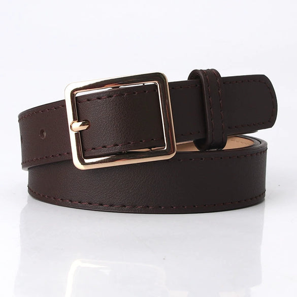 Women's Simple Versatile Pu Leather Belt With Alloy Pin Buckle Electroplated Finish Fashion Decorative Belt