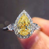 Women's Simple Yellow Water Drop Pear Shaped Zircon Copper Ring