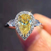 Women's Simple Yellow Water Drop Pear Shaped Zircon Copper Ring