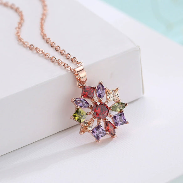 Women's Simple Zircon Earrings And Necklace Set With Flower Pendant Short Clavicle Chain Electroplated Fashion Jewelry