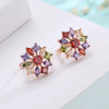 Women's Simple Zircon Earrings And Necklace Set With Flower Pendant Short Clavicle Chain Electroplated Fashion Jewelry