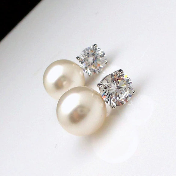 Women's Simulation Pearl Single Diamond Elegant Minimalist Geometric Copper Earrings