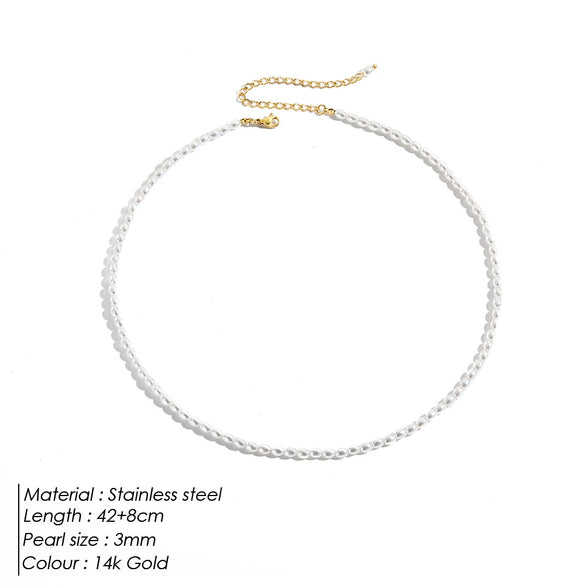 Women's Singlelayer Imitation Pearl Necklace With Oval Beads Electroplated Ushape Design