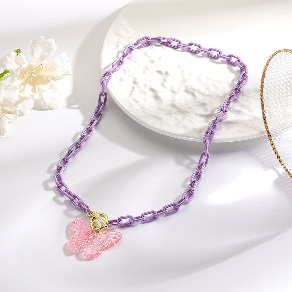 Women's Small Fresh Acrylic Butterfly Necklace With Geometric Pattern And Electroplating Process