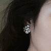 Women's Small Fresh Copper Imitation Pearl Earrings With Flower And Geometric Patterns And Zirconia Design