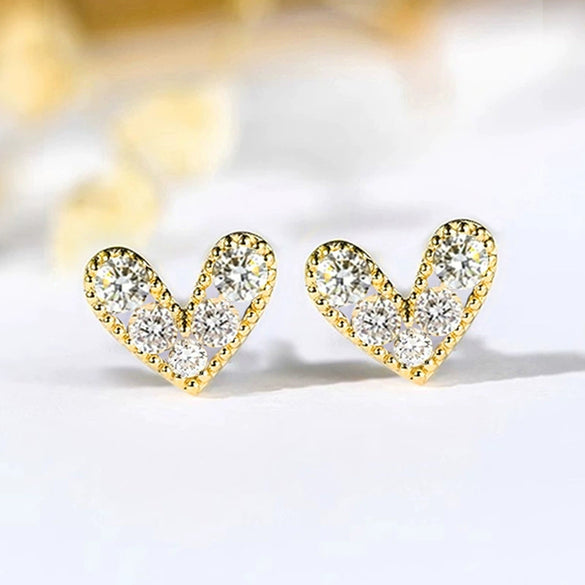 Women's Small Fresh Geometric And Heart Shape Copper Inlay Zircon Earrings
