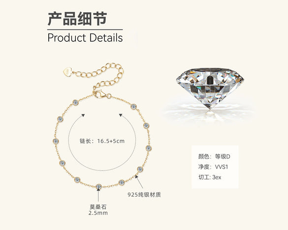 Women's Small Fresh Geometric Moissanite Pure Silver Electroplated Bracelet