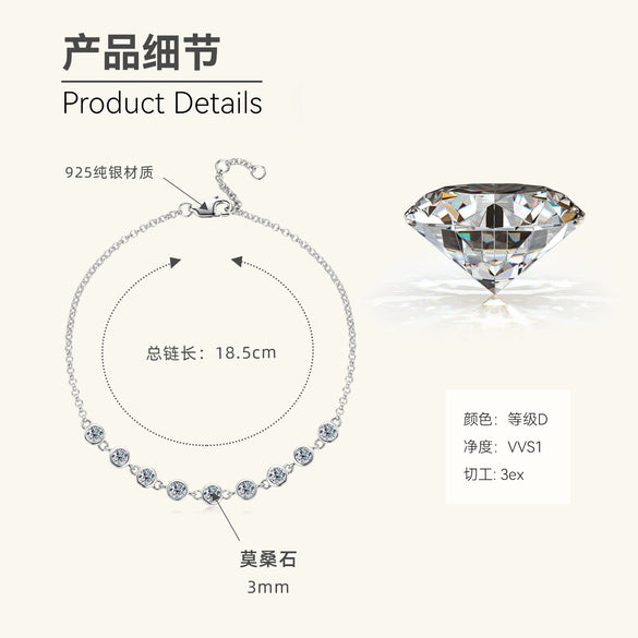 Women's Small Fresh Geometric Moissanite Pure Silver Electroplated Bracelet