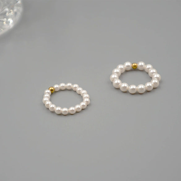 Women's Small Imitation Pearl Ring Pure Handmade Geometric Design Stacked Ring Tail Ring