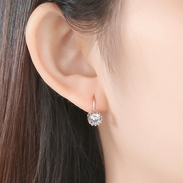 Women's Small Round Geometric Copper Crystal Zircon Stud Earrings With Electroplated Finish Fashion Jewelry Gift