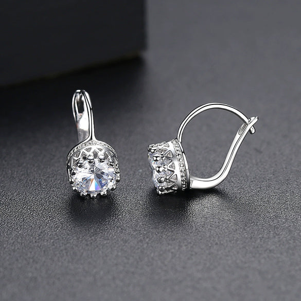Women's Small Round Geometric Copper Crystal Zircon Stud Earrings With Electroplated Finish Fashion Jewelry Gift
