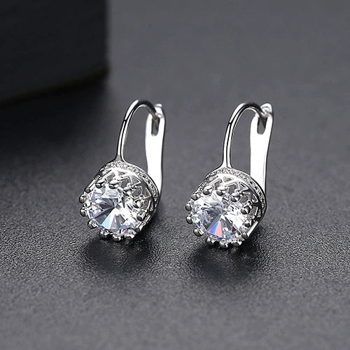 Women's Small Round Geometric Copper Crystal Zircon Stud Earrings With Electroplated Finish Fashion Jewelry Gift