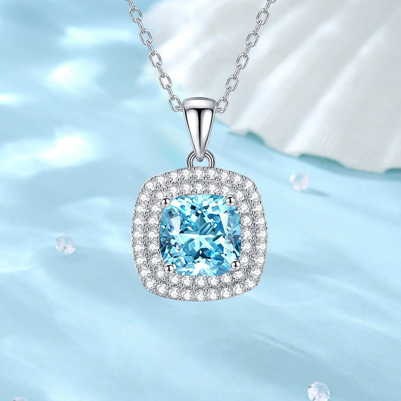 Women's Small Square Geometric Yellow Diamond Citrine Pendant 925 Sterling Silver Fashion Light Luxury Clavicle Chain Necklace
