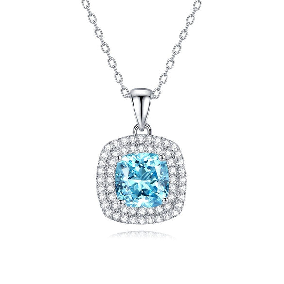 Women's Small Square Geometric Yellow Diamond Citrine Pendant 925 Sterling Silver Fashion Light Luxury Clavicle Chain Necklace
