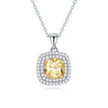Women's Small Square Geometric Yellow Diamond Citrine Pendant 925 Sterling Silver Fashion Light Luxury Clavicle Chain Necklace