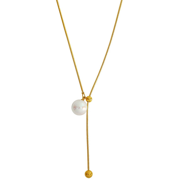 Women's Snake Bone Chain Pearl Pendant Necklace With Goldplated Artificial Gemstones And Semiprecious Stones And Round Bead Pattern