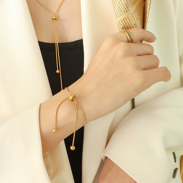 Women's Snake Bone Chain 316L Stainless Steel 18K Gold Plated Jewelry Set With Pull Buckle Necklace And Bracelet