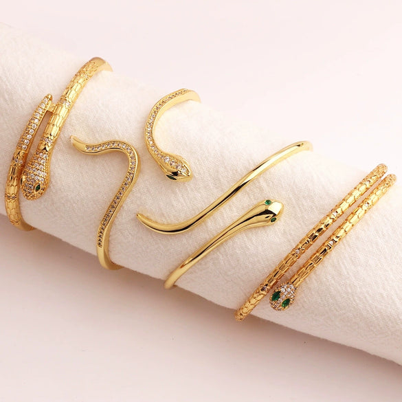 Women's Snake Brass Gold Plated Microinlaid Zircon Simple Style Bracelet