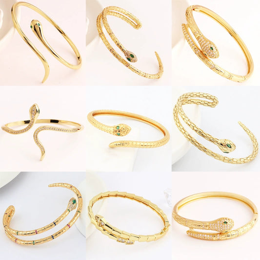 Women's Snake Brass Gold Plated Microinlaid Zircon Simple Style Bracelet