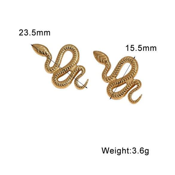 Women's Snakeshaped Stainless Steel Earrings Goldplated Nonfading Animal Design Punk Jewelry