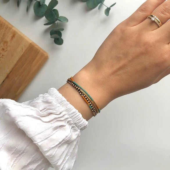 Women's Soft Ceramic And Metal Handwoven Bohemian Geometric Beadseparated Strap Bracelet