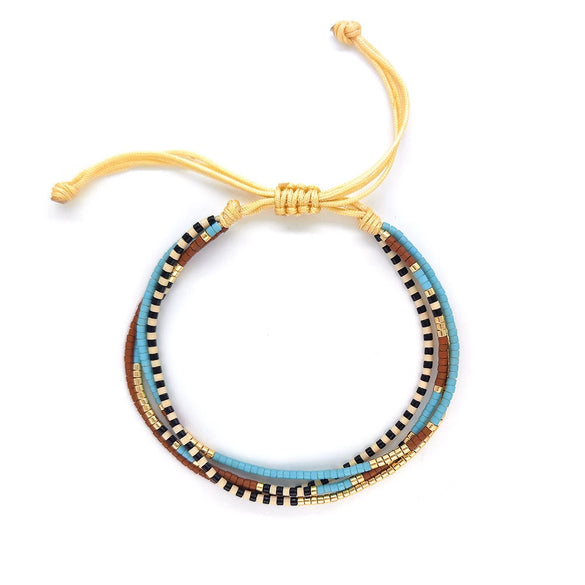 Women's Soft Ceramic And Metal Handwoven Bohemian Geometric Beadseparated Strap Bracelet