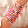 Women's Soft Ceramic Bracelet Handmade With Polymer Clay Featuring Letters Numbers Text Pattern And Multilayer Stacked Design
