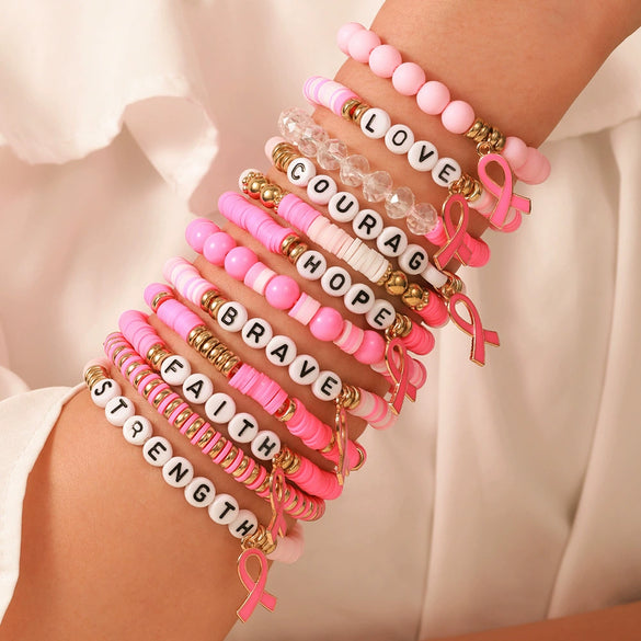 Women's Soft Ceramic Bracelet Handmade With Polymer Clay Featuring Letters Numbers Text Pattern And Multilayer Stacked Design