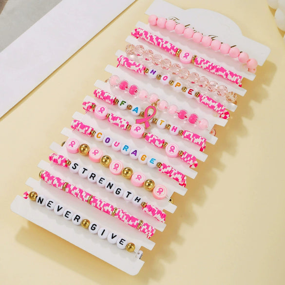 Women's Soft Ceramic Bracelet Handmade With Polymer Clay Featuring Letters Numbers Text Pattern And Multilayer Stacked Design