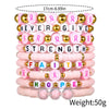 Women's Soft Ceramic Bracelet Handmade With Polymer Clay Featuring Letters Numbers Text Pattern And Multilayer Stacked Design