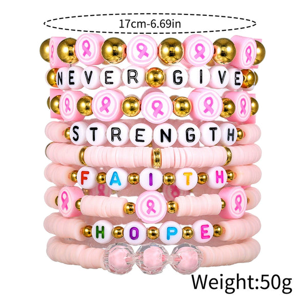 Women's Soft Ceramic Bracelet Handmade With Polymer Clay Featuring Letters Numbers Text Pattern And Multilayer Stacked Design