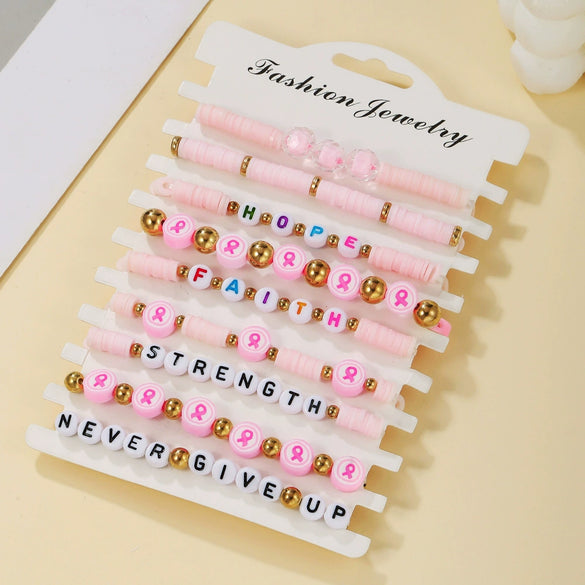 Women's Soft Ceramic Bracelet Handmade With Polymer Clay Featuring Letters Numbers Text Pattern And Multilayer Stacked Design