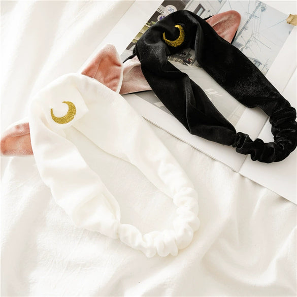 Women's Soft Cute Flannel Cat Ear Face Wash Headband With Animal Zodiac Pattern
