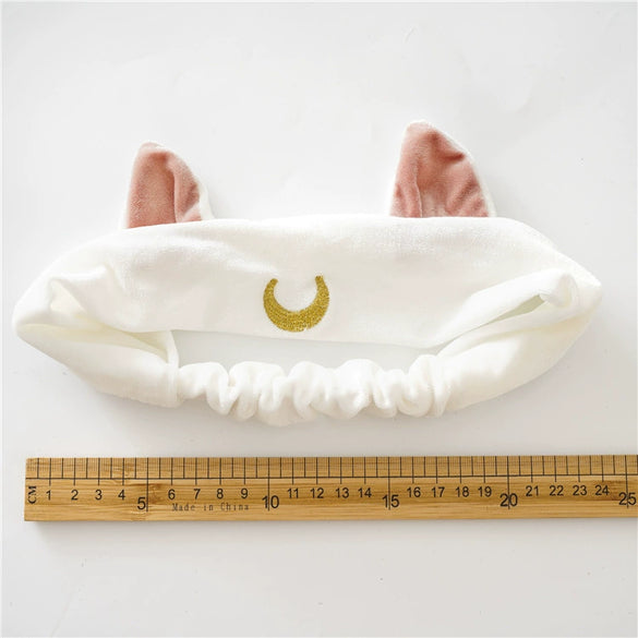Women's Soft Cute Flannel Cat Ear Face Wash Headband With Animal Zodiac Pattern