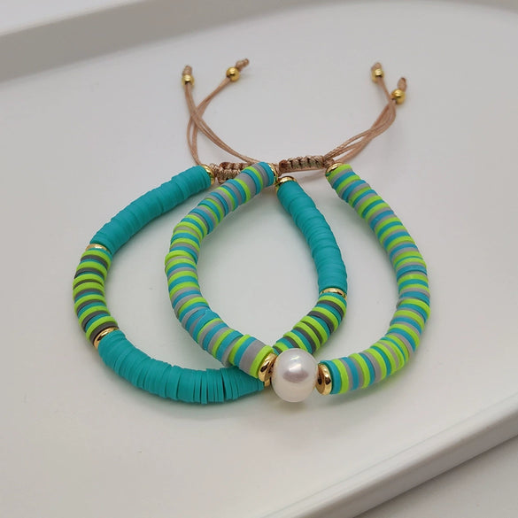 Women's Soft Pottery Geometric Handwoven Natural Pearl Bracelet