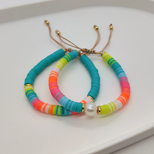 Women's Soft Pottery Geometric Handwoven Natural Pearl Bracelet
