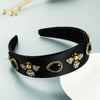 Women's Solid Color Fabric Headband With Pearl And Crystal Embellishments Baroque Bee Design Hair Accessory