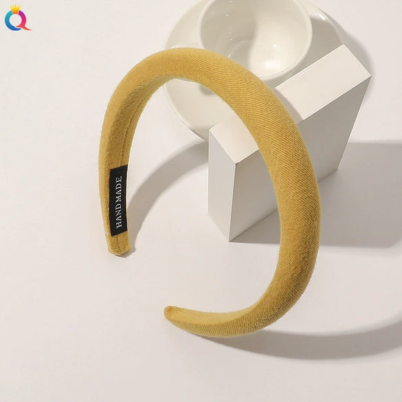 Women's Solid Color Padded Sponge Headband With Geometric Design Handmade Retro Hair Hoop For Face Washing And Everyday Styling