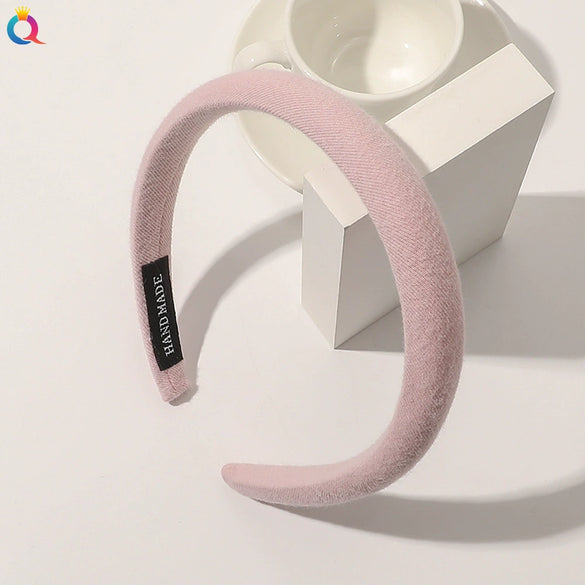 Women's Solid Color Padded Sponge Headband With Geometric Design Handmade Retro Hair Hoop For Face Washing And Everyday Styling
