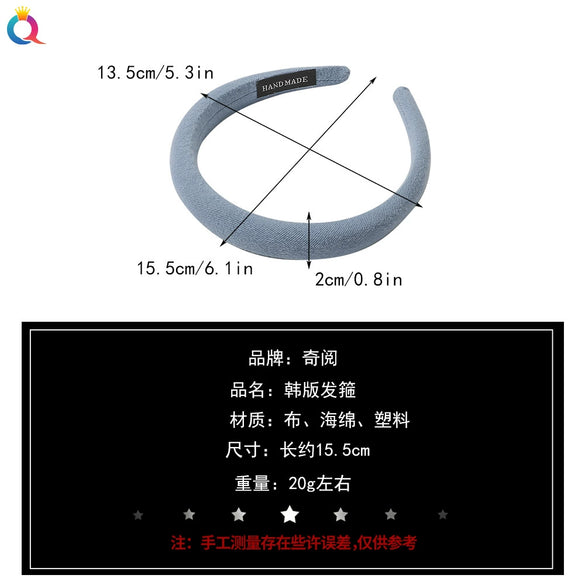 Women's Solid Color Padded Sponge Headband With Geometric Design Handmade Retro Hair Hoop For Face Washing And Everyday Styling