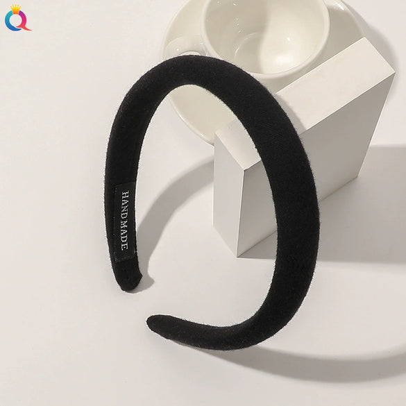 Women's Solid Color Padded Sponge Headband With Geometric Design Handmade Retro Hair Hoop For Face Washing And Everyday Styling
