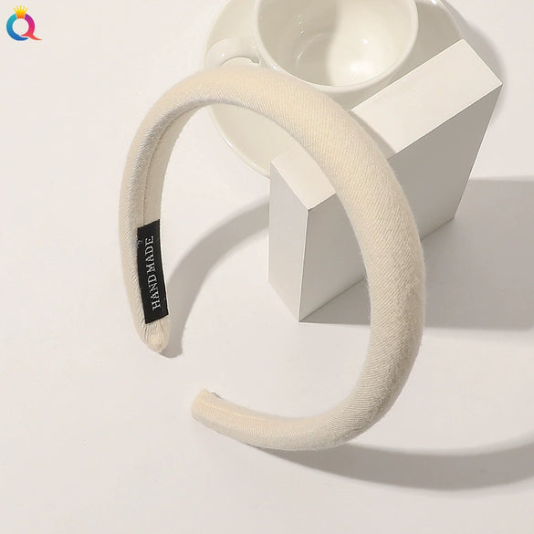 Women's Solid Color Padded Sponge Headband With Geometric Design Handmade Retro Hair Hoop For Face Washing And Everyday Styling