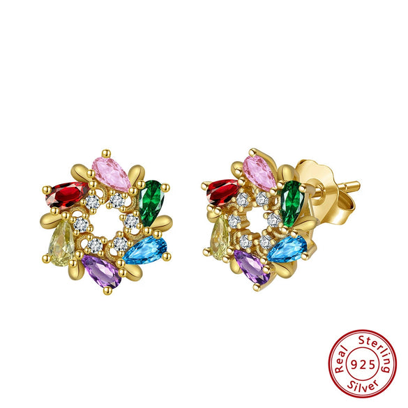 Women's Sparkling Zircon 925 Sterling Silver Earrings With Animal Zodiac Geometric Design Electroplated