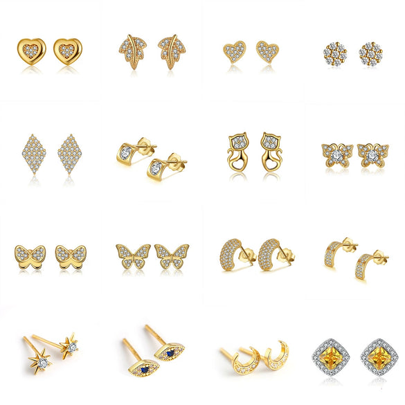 Women's Sparkling Zircon 925 Sterling Silver Earrings With Animal Zodiac Geometric Design Electroplated