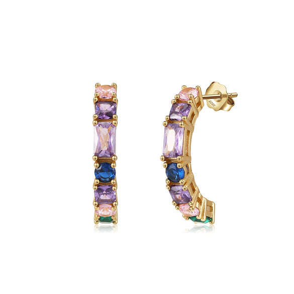 Women's Sparkling Zircon 925 Sterling Silver Earrings With Animal Zodiac Geometric Design Electroplated