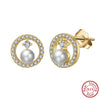 Women's Sparkling Zircon 925 Sterling Silver Earrings With Animal Zodiac Geometric Design Electroplated